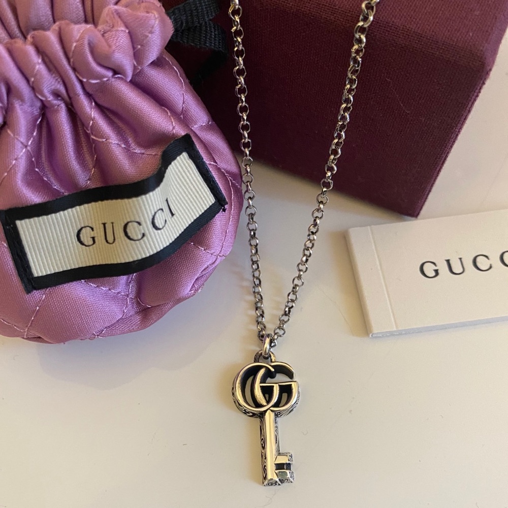 GUCCI Sterling Silver GG Marmont Key Necklace